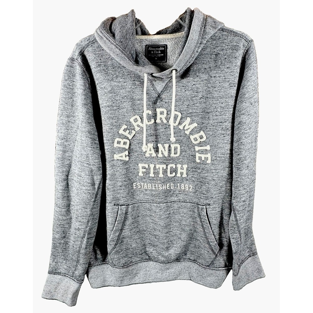 Vintage Abercrombie & Fitch Hoodie Mens M Gray Spellout Sweatshirt Y2K Heavy